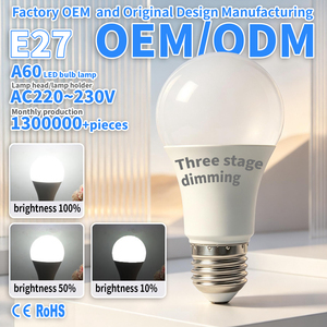 หลอดไฟ LED SMD A60 ขั้ว E27 แรงดันไฟฟ้า AC220-240V ปรับความสว่างได้สามระดับ โคมไฟพลาสติก+ฝาครอบอะลูมิเนียม CRI Ra80 ได้รับการรับรองมาตรฐาน RoHS/CE - Product Image 1