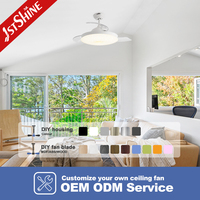 Ventilador de Techo Inteligente 1stshine Retráctil con Iluminación de 3 Colores, Bajo Consumo de Energía, Ahorro Energético, con Aspas Ocultas