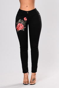 Fashion Hot-selling <strong>Embroidered</strong> Black Stretch Denim Pants for <strong>Women</strong> <strong>Women's</strong> <strong>Jeans</strong> - Product Image 3