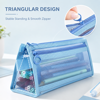 Trousse à crayons transparente en maille, double compartiment avec fermeture éclair, pour organiser les fournitures de bureau - Vente en gros usine