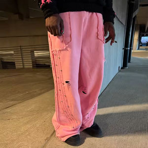 Benutzer definierte Reverse Stitching Herren übergroße Strass besetzt Distressed Wide Leg Baggy Seitenst reifen gestapelt Jogger Jogging hose Mann - Product Image 3
