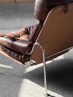 Fauteuil lounge Bauhaus moderne en cuir véritable, fauteuil d'appoint pour salon, fauteuil en bois massif de style mid-century, pieds en fer, inclinable, design