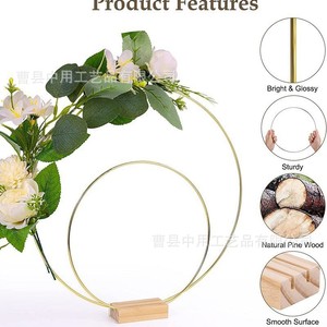 Creative Metal Wreath Iron Ring Artificial Flower Large Circle Wooden Desktop Decoration Ring Wedding <b>Table</b> Centerpiece - Product Image 4