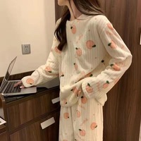Nouvel ensemble de pyjama d'hiver 2025 à motif de dessin animé - Tenue d'intérieur en flanelle corail épaisse et douce, taille unique, ensemble deux pièces mignon pour femmes et filles