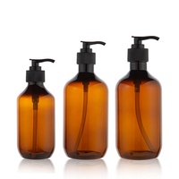 Bouteille pompe en plastique PET marron/ambre personnalisée de 300 ml, 400 ml, 500 ml pour shampoing pour cils, après-shampoing, nettoyant pour cils, emballage