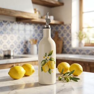 Dosificador de Aceite de Oliva de Cerámica Blanca con Grabado de Limón, Botella con Tapa y Boquilla Estrecha para Cocina, Camping - Product Image 4