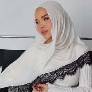Hiyab de Algodón Modal <span class=keywords><strong>Klay</strong></span> the Label, Hiyab de Encaje Modal Viscosa, Costura Babyseam en 4 Lados con Encaje, Pañuelo de Algodón - Product Image 1