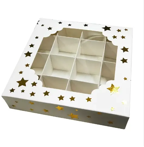 صندوق هدايا شوكولاتة بسكويت بسكويت حلو الماكرون مع 16 شبكة مقسمات ورقية للبيع بالجملة