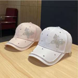Casquette de baseball 7 panneaux pour femme avec strass papillon, respirante, imperméable, en toile, protection solaire, toutes saisons, jaune, noir, blanc - Product Image 3