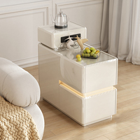 Table basse moderne en bois avec panneaux intelligents, prises de charge USB, bouilloire électrique, 2 tiroirs - Écologique et facile à nettoyer pour le salon