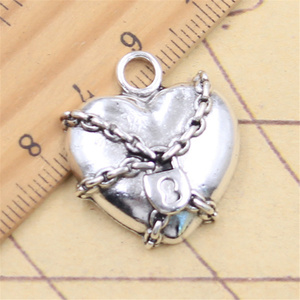 Quyến rũ khóa chuỗi trái tim mề đay 27x24mm <span class=keywords><strong>handmade</strong></span> làm phù hợp, cổ điển Tây Tạng bạc màu Mặt dây chuyền, tự làm cho vòng đeo tay vòng cổ - Product Image 2