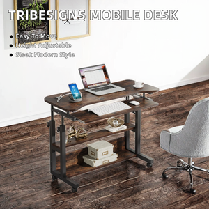 Carrito de Mesa Rodante Plegable y Ajustable en Altura, Color Marrón, Soporte Portátil para Laptop, Diseño Moderno para Oficina - Product Image 2