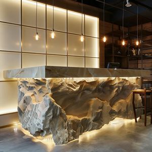 Mostrador de Recepción CR011 con Efecto de Onda Estratificada, Diseño Orgánico para Cafetería, Galería de Arte, Acabado en Piedra - Product Image 4
