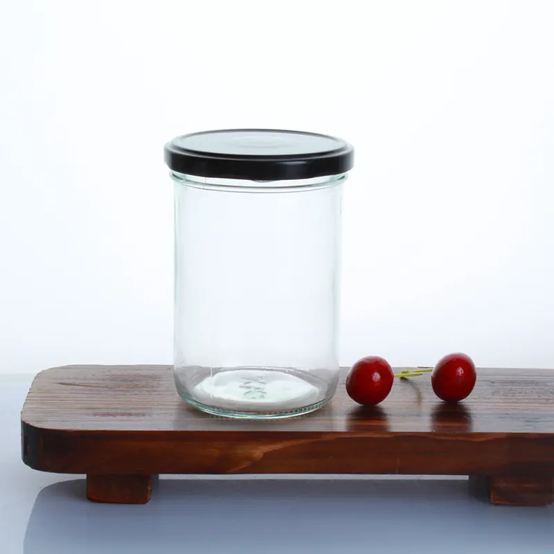 Wide mouth 380ml caviar jam storage glass jar with metal lid cheap