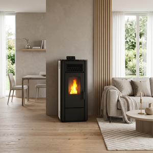 KM1010E 10.2KW Moderno Wifi Control Interior Exterior <span class=keywords><strong>Aire</strong></span> de combustión <span class=keywords><strong>Estufa</strong></span> de <span class=keywords><strong>pellets</strong></span> de madera que elimina rápidamente los paneles laterales - Product Image 1