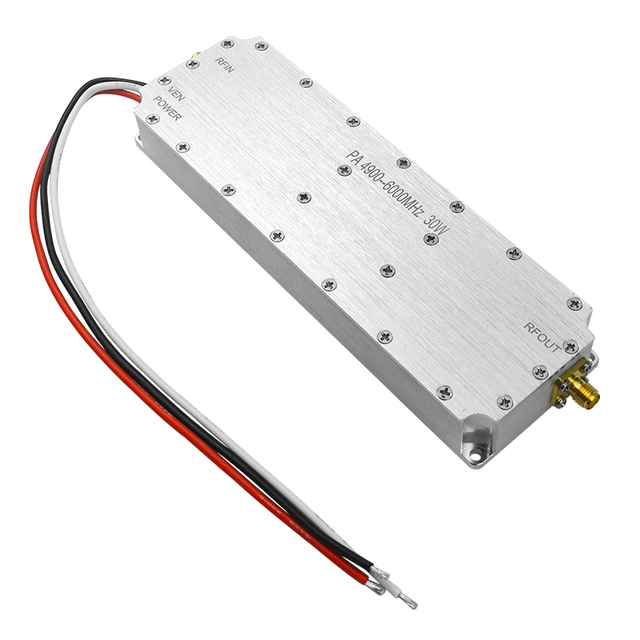 HKTX 30W RF Power Amplifier 4900-6000MHz High Power Wide Band PA Module RFIN/RFOUT Connectors 44dB Gain Drone FPV Protection