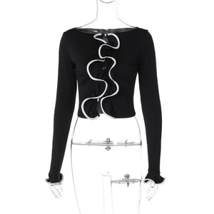 <span class=keywords><strong>เสื้อ</strong></span>เบลาส์เข้ารูปเข้ารูปสำหรับผู้หญิงเสื้อลูกไม้แขนยาว<span class=keywords><strong>ขอบ</strong></span><span class=keywords><strong>หยัก</strong></span>ดีไซน์คอเสื้อเซ็กซี่สำหรับฤดูใบไม้ผลิ - Product Image 6