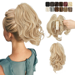 Extensions de cheveux queue de cheval à griffes, courte fibre bouclée, résistante à <span class=keywords><strong>la</strong></span> chaleur, synthétique naturel <span class=keywords><strong>et</strong></span> ondulé pour femmes, vente en gros - Product Image 1