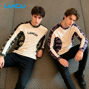 Camiseta de Manga Larga para Hombre, Cuello Redondo, Tejido Waffle Personalizado, Corte Cuadrado, Estampado, Bordado con Parches, Camuflaje, Térmica, Raglán, Blanca - Product Image 2
