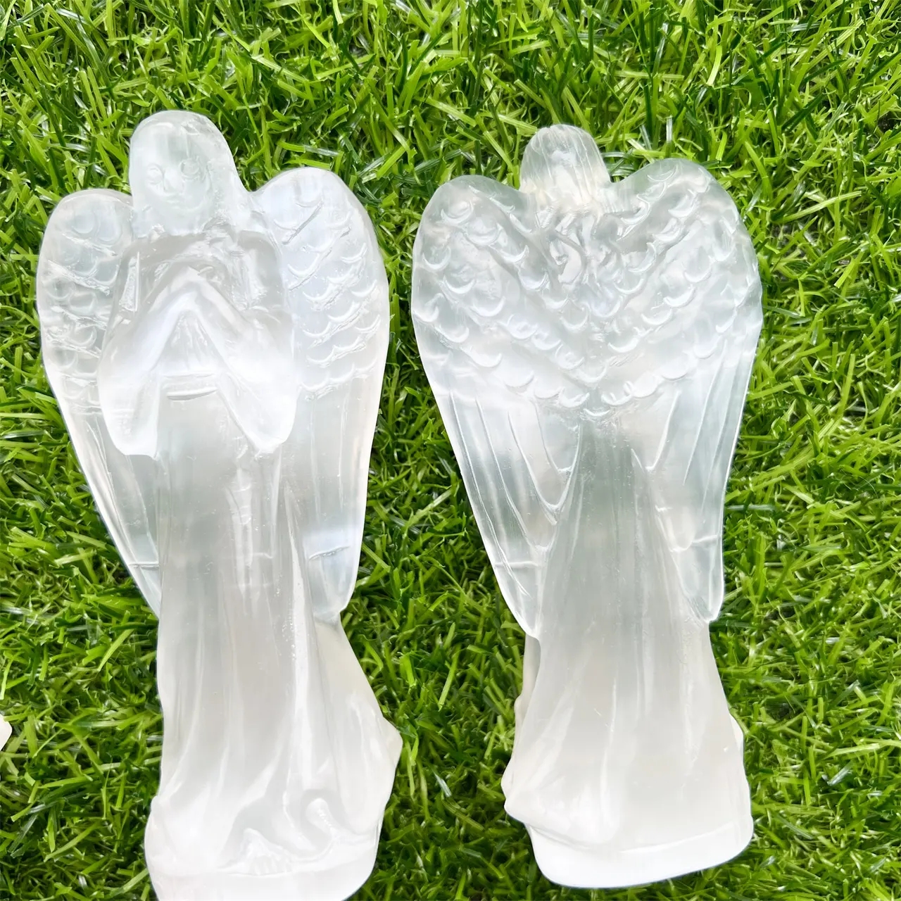 Wholesale Natural Selenite Angel Healing stone Crystal Crafts Carved 12 cm Quartz Crystal Angel