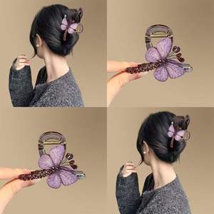 Pinza de <span class=keywords><strong>Pelo</strong></span> Elegante Estilo Retro con Mariposa Bordada a Mano, Pinza de <span class=keywords><strong>Pelo</strong></span> Tipo Tiburón para Mujer, Tamaño Mediano, para Peinados Medios o Traseros - Product Image 2