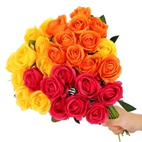 Bouquet de roses artificielles en soie multicolores à tige unique, fleurs réalistes pour décoration florale de mariage, maison ou cadeau