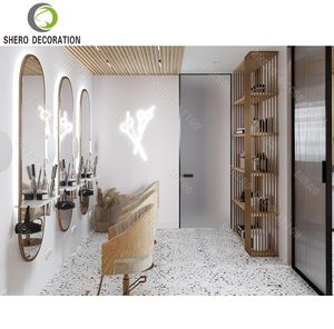 Beauty Salon Interior Design Customized Modern <b>Nail</b> Salon <b>Table</b> Wooden Display Cabinet For Beauty Salon Decoration - Product Image 4