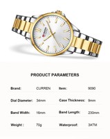 CURREN 9090 jam tangan klasik pria, kasual tahan air jam Reloj Hombre gelang Stainless Steel sederhana kuarsa untuk hadiah lelaki