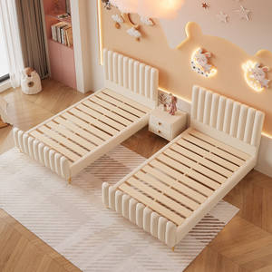 Ikiz bej döşemeli çocuk yatakları zarif kanal tasarım yatak çocuklar için ortak oda getiren yıldız ay aksan - Product Image 4