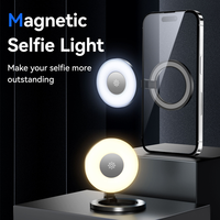 Tripod Mini Ring Light Magnetik dengan 4 Penyangga Ponsel, Suhu Warna Dapat Diatur, Desain Lipat, Plastik, untuk Siaran Langsung