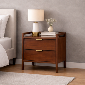 <b>Rustic</b> Mid Century Wooden Nightstand With 2 Drawers, Modern <b>Bedside</b> <b>Table</b> For Bedroom, Home Furniture Storage Cabinet - Product Image 4