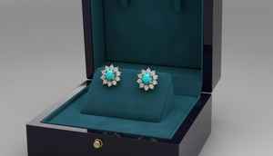 Pendientes de Oro de 18 Quilates con Turquesa Radiante y Diamantes, la elegancia de estos pendientes de turquesa y diamantes - Product Image 4