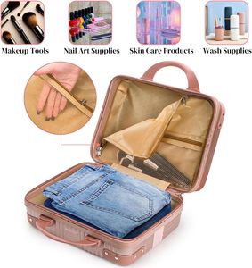 12Inch Gift Souvenir Hard Shell ABS Portable Rose Gold Cosmetic Travel Case Elastic <strong>Band</strong> Train Travel Camping Business <strong>Suitcase</strong> - Product Image 2