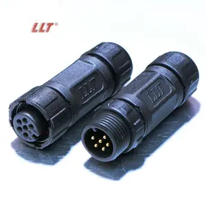 LLT IP68 Conector à prova d'água M12 6 pinos conector de topo tipo vendido conectores de aviação de nylon retardador de chamas para tiras de LED