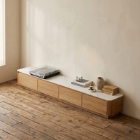 Meuble TV moderne minimaliste extensible avec plateau en pierre frittée blanche incurvée, meuble de rangement pour salon