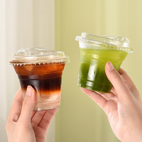 Gobelet en plastique transparent jetable de 95 mm pour boissons froides et café, recyclable, en PET, type canette américaine avec couvercle pour boissons glacées
