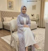 Nouvelle Arrivée 2026 : Abaya Pashmina avec Hijab Assorti, Produit Tendance avec Pompons, Abaya Modeste Longueur au Sol pour Femmes Musulmanes