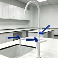 Robinet de laboratoire moderne à trois poignées en cuivre avec bec flexible pour évier de laboratoire