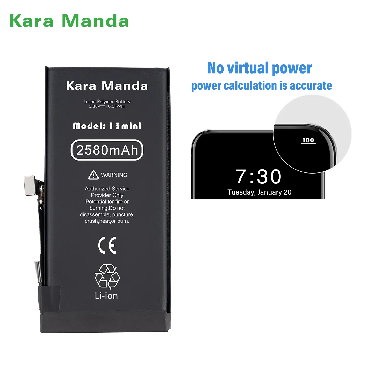 Kara Manda新しい100% ヘルスソルブポップアップ修理KMバッテリークラック用iPhoneバッテリー交換iPhone13ミニバッテリー2580mAh