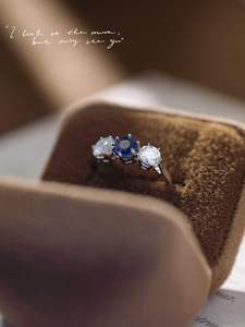 Anillo de Boda Xinfly con Diamantes de Moissanita y Zafiro Personalizados, Oro Blanco Real de 18k - Product Image 4