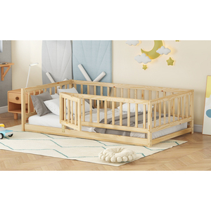 Montessori Floor <b>Bed</b> Twin Size Wood With Fence And Door Kids <b>Bed</b> - Product Image 6