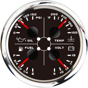 Multifunctionele Brandstof Niveau/Olie Psi (10 Bar)/Water Temp (40-120F)/Voltmeter (8-16 Vdc)-4 ", Zwart - Product Image 4