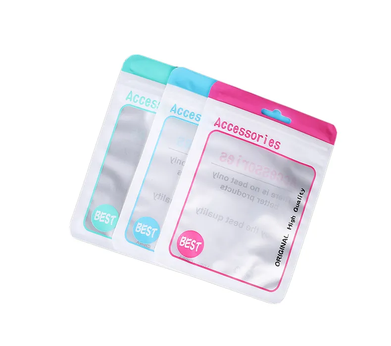 Sac d'emballage transparent givré d'un côté mat à impression personnalisée pour accessoires de téléphone sac d'emballage scellé à 3 côtés pour étui de téléphone portable