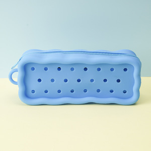 Portable Large Capacity Silicone Hole <b>Pen</b> Bag Waterproof DIY Pencil Pouch Student Stationery Bag - Product Image 4