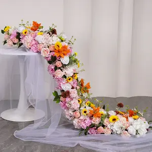 hochzeit blumenreihe mehrfarbig hochzeit dekoration tisch blumenreihe anordnung künstlicher blumenläufer