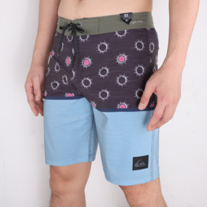 Shorts de Baño para Hombre, Estampado de Puntos Morados, Parte Inferior Azul, Secado Rápido, Cordón Ajustable, Cintura Media, Estilo Casual, Largo Bermuda - Product Image 3