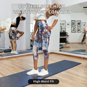 OEM ODM Sublimation Printed Athletic <b>Crop</b> <b>Leggings</b> Moisture Wicking Stretch Yoga Fitness Pants with Phone Pockets for Women - Product Image 2