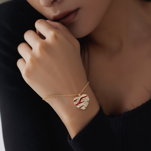 Heart Pendant Necklace With Crystal And <b>Red</b> Enamel Gold Plated Stainless Steel Chain Fashion Jewelry - Product Image 3
