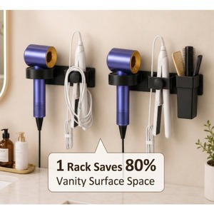 Soporte de pared para secador de pelo sin perforaciones, estante de almacenamiento para secador de pelo, plancha de pelo y tabla de planchar eléctrica para baño - Product Image 4