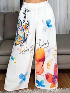 New Women's Faux Denim Print Straight Leg Pants-Mid-Waisted Loose Fit Breathable with Pockets Summer Casual - Product Image 4